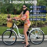 NAKTO Electric Bike for Adult Electric Bicycle 350W Ebike 45Miles 26" City Commuter Ebike Step Thru Ebikes High Brushless Motor Electric Cruiser Bike with Basket for Female Male, UL 2849 Certified