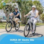 HOVERFLY OUREA Electric Bike 26", 750W Peak Motor Mountain Ebike, Up to 40 Miles 20MPH Removable Battery, 7-Speed and Shock Absorber, Electric Commuter Bike for Adults White