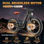 FREESKY Upgraded Dual 2000W Motor Electric Mountain Bike for Adults 38+MPH, 1440 wh Battery, 26" Fat Tire Full Suspension Hydraulic Disc Brake Ebike, Beach Off-Road Mountain E-Bike Blue Grey