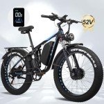 Peak 3000W Dual Motor Electric Bike for Adults, 52V 23AH, 80Mile & 38MPH E-Bike Fat Tire Full Suspension Electric Bicycles, 7 Speed AWD Mountain Ebikes, Hydraulic Disc Brake, UL 2849 (26'', Blue)