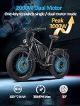 Peak 3000W Dual Motor Electric Bike for Adults, 52V 23AH, 80Mile & 38MPH E-Bike Fat Tire Full Suspension Electric Bicycles, 7 Speed AWD Mountain Ebikes, Hydraulic Disc Brake, UL 2849 (26'', Blue)