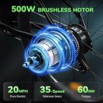 isinwheel M10 Electric Bike for Adults with 500W Motor, 20mph Max Speed, 374.4WH Removable Battery Ebike, 26" Electric Mountain Bike with 7-Speed and Front Suspension (Black)