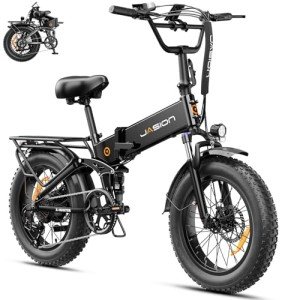Jasion X-Hunter Electric Bike for Adults,1400W Peak Motor 30MPH Max Speed 48V 13AH Removable Battery, Full Suspension System Design 20''*4.0 Fat Tire Foldable Ebike 7-Speed Bicycles