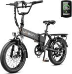 Jasion EB7 2.0 Adult Electric Bicycles, 28MPH Folding Electric Bike with 1200W Peak Motor, 55Miles Commute Ebikes for Adults 480WH Battery, Shock Absorber, Disc Brake, 20" *3.0 Tires for Beach Snow