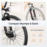 Jasion EB5 Electric Bike for Adults with Peak 500W Brushless Motor, 40Miles 20MPH Commuting Electric Mountain Bike with 360Wh Removable Battery, 7-Speed, 26" Tires and Front Fork Suspension