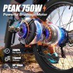 VARUN E Bikes for Men - Peak 750W Ebikes for Adults - Fat Tire Electric Bike Up to 25MPH 60+ Miles with 48V 13AH Removable Battery - 26" Electric Mountain Bike Features 7-Speed, Lockable Suspension