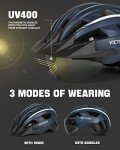 VICTGOAL Bike Helmet with USB Rechargeable Rear Light Detachable Magnetic Goggles Removable Sun Visor Mountain & Road Bicycle Helmets for Men Women Adult Cycling Helmets (L: 57-61 cm, Navy Blue)