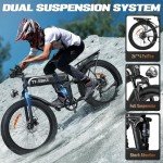 TT-EBIKE Folding Electric Bike Adults 2000W with 48V 23AH Removable Battery 26 inch 4.0 Fat Tire 38MPH Full Suspension Snow Mountain Beach Ebike with Shim 7-Speed Gear