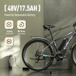 EXRBYKO 29” Electric Bike for Adults 48V 17.5AH 840WH Battery, 1500W Peak 37MPH Electric Mountain Bike, Up to 80 Miles Ebike with 21-Speed Gears, IP7 Waterproof Electric Bicycle E Bike for Commuter