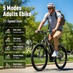EXRBYKO 29” Electric Bike for Adults 48V 17.5AH 840WH Battery, 1500W Peak 37MPH Electric Mountain Bike, Up to 80 Miles Ebike with 21-Speed Gears, IP7 Waterproof Electric Bicycle E Bike for Commuter