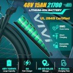 Vivi ACE01 Electric Bike for Adults, 26" x 4.0 Fat Tire Ebike, 1475W Peak Motor Torque Sensor Electric Mountain Bike, 25MPH Electric Bicycle with 48V 15AH Battery, Hydraulic Brake, UL 2849 Certified