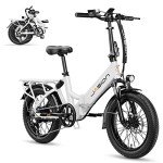 Jasion EB7 ST Electric Bike for Adults with 1200W Motor Peak, 480Wh Removable Battery 28MPH Max Speed & 55 Miles Range (PAS) [20" Fat Tire All-Terrain] Folding Step-Thru Ebike with Front Suspension
