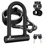 Sportneer Bike Lock: Heavy Duty Anti Theft Bike U Lock with 5ft Security Steel Cable - 17mm Shackle Bicycle U-Locks with Keys & Sturdy Mounting Bracket for Road, Mountain, Electric & Folding Bike