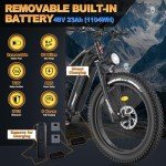 FREESKY 48V 23AH Ebike, 35MPH Full Suspension Electric Mountain Bike, 1500W Electric Bike for Adults, 26" Fat Tire Off-road Adult Electric Bicycle, 7 Speed, 90 Miles Range, UL Certified Eurostar Ultra