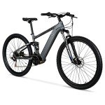 Hyper E-Ride Electric Mountain Bike for Adults 29 Inch. 250w, 36v Battery, Mountain Ebike with Shimano 7-Speed Grip Shifter. Dual Suspension. Rear Air Shock Electric Bicycle for Adults. Matte Grey