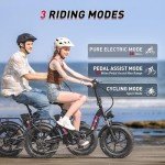Windone S16 Electric Bike for Adults, 750W Peak Motor Ebike with 48V/13Ah Removable Battery, Max 22MPH Speed & 50 Miles Range (PAS), 16" x 4.0 Fat Tire and Shock Absorber,UL Certified