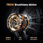 CYCROWN CycRun Electric Bike for Adults 750W Motor with 374.4WH Battery, 20MPH 55Miles Moped Style Ebike for Adults, 20" Fat Tire Commuting Off Road Mountain Ebike with Hydraulic Suspension, UL2849