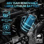 Hipatoo V8 Electric Bike for Adults, Fat Tire E Bike with 750W Peak Motor 48V 15Ah Removable Larger Battery, 20" x 4.0 Electric Mountain Bike, 31MPH Max Speed, Shi-Mano 7 Speed Electric Bicycles