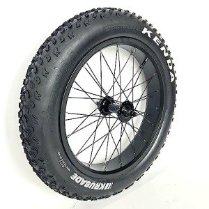 Fat Bike Front Wheel 20''x4.0 Assembly with Tyre and Hub and Spokes Black Alloy Aluminum Snow Bicycle Folding Fatbike Wheel Assembly 20 Bolt On