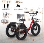 NARRAK Electric Tricycle for Adults, 750W(Peak 1350W), 48V13Ah Ebike, 20"x4.0" Aluminum Folding Fat Tire 3 Wheel Electric Trike, Max 20MPH Hydraulic Brake, Rear Motor Differential