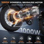 Movcan V60 Electric Bike for Adults, 1000W Motor 30MPH Top Speed 20” Fat Tire Electric Bike, 48V 15.6Ah Removable Battery Ebike, 7-Speed Full Suspension Electric Dirt Bike, Black