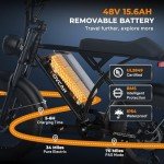 Movcan V60 Electric Bike for Adults, 1000W Motor 30MPH Top Speed 20” Fat Tire Electric Bike, 48V 15.6Ah Removable Battery Ebike, 7-Speed Full Suspension Electric Dirt Bike, Black