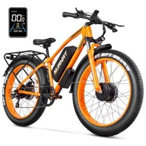 SURNAT Electric Bike for Adults - Dual Motor AWD 2000W 32MPH Ebike with 48v/22.5Ah Removable Battery, 26x4.0 Fat Tire Mountain Electric Bicycle, Hydraulic Disc Brake E-Bike for Men Women (Orange)