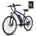 Jasion EB5 Electric Bike for Adults with Peak 500W Brushless Motor, 40Miles 20MPH Commuting Electric Mountain Bike with 360Wh Removable Battery, 7-Speed, 26" Tires and Front Fork Suspension