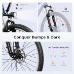 Jasion EB5 Electric Bike for Adults with Peak 500W Brushless Motor, 40Miles 20MPH Commuting Electric Mountain Bike with 360Wh Removable Battery, 7-Speed, 26" Tires and Front Fork Suspension