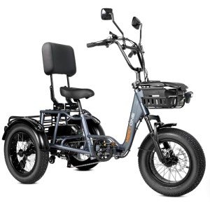 Meetone Breeze Folding Electric Tricycle for Adults, 1000W Electric Trike, 20MPH 100Miles 3 Wheel Electric Bike, Reverse Gear, Rear Differential, 450lbs Load,F&R Baskets,4'' Wide Fat Tire,UL Certified