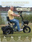 Meetone Breeze Folding Electric Tricycle for Adults, 1000W Electric Trike, 20MPH 100Miles 3 Wheel Electric Bike, Reverse Gear, Rear Differential, 450lbs Load,F&R Baskets,4'' Wide Fat Tire,UL Certified