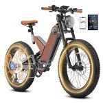 eAhora P5 Electric Bike Upgraded Peak 1000W Motor Mountain ebike for Adults 48V 20Ah Removable Battery 24 * 4.0 Fat Tire 32MPH Full Suspension Adult Magnesium Alloy, Brown