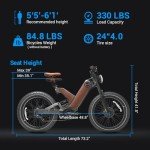 eAhora P5 Electric Bike Upgraded Peak 1000W Motor Mountain ebike for Adults 48V 20Ah Removable Battery 24 * 4.0 Fat Tire 32MPH Full Suspension Adult Magnesium Alloy, Brown