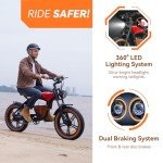 HIDOES B10 Cowboy Style Electric Bike for Adult 1000w Brushless Motor 48V 13AH Battery, 20"×4'Fat Tires Double Brake System 35Miles Max Range 37MPH Max Speed Beach Mountain Off Road Electric Bicycle
