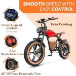HIDOES B10 Cowboy Style Electric Bike for Adult 1000w Brushless Motor 48V 13AH Battery, 20"×4'Fat Tires Double Brake System 35Miles Max Range 37MPH Max Speed Beach Mountain Off Road Electric Bicycle