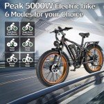 Peak 5000W-Electric-Bike for Adults-Men, Dual-Motor-Ebike 40-46MPH, 52V 30AH Long Range Electric Bicycle, 26" Fat Tire Dirt-Bike, Full Suspension Mountain Bike for Off-Road Snow Sand Hunting (Orange)