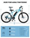 Qlife Racer Electric Bike for Adults - 21-Speed Mountain Lightweight Ebike with Peak 750W 22MPH Brushless Motor, 375Wh Removable Battery, 26X2.1 Tire Step Over E-MTB, Up to 40 Miles,Blue