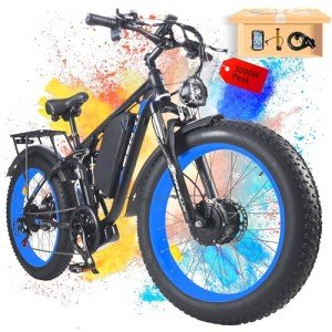 Peak 3000W Fat-Tire Electric-Bike for Adults-Women-Men - Seeker24 Dual Motor Electric-Bicycle 52V 25AH Battery, 38MPH, Full Suspension Ebikes with 24 Inch for Off-Road Mountain Snow (Black-Blue)