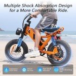 Spacewalk Small Electric Bike,16"X4" Fat Tire Ebike,Compact Design,More Suitable for Riders Under 5'2", 750𝗪,21.7MPH Dirt Bike, 48V 15AH Removable Battery, 50-Miles Motorcycle,-Orange