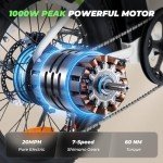 isinwheel U7 Electric Bike for Adults, 750W Peak 20 mph Cargo Ebike Adult Electric Bicycles 55 Miles Range E Bike, 48V 10.4Ah Removable Battery, 7 Speed Gearshift, 20" Step Thru Ebikes for Adults