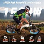 1500W Folding Electric Bike for Adults Full Suspension,52v 20AH Electric Dirt Bike with 20"x 4.0 Fat Tire, Max 30+MPH & 70 Miles Electric Bicycle, Ebike for Snow, Mountains, Road UL Certified