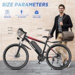 Funhang Electric Bike for Adults, 26'' 1000W Peak Ebike, Up to 50 Miles 21.7MPH Electric Mountain Bike with 48V 374.4WH Removable Battery, Adjustable Stem, Fenders, Lockable Suspension Fork, 21-Speed