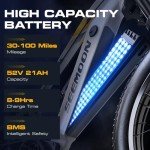 Seemoon Peak 3000W(Dual Motors) Electric Bike for Adults,52V 21Ah 26" Fat Tire Fast Ebike,Max 36 mph up to 100 Miles,Hydraulic Disc Brake,Off Road Mountain Hunting for Men(White&Orange)