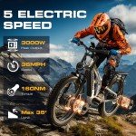 Seemoon Peak 3000W(Dual Motors) Electric Bike for Adults,52V 21Ah 26" Fat Tire Fast Ebike,Max 36 mph up to 100 Miles,Hydraulic Disc Brake,Off Road Mountain Hunting for Men(White&Orange)