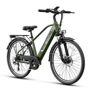 Jasion Roamer Electric Bike for Adults 1200W Peak Motor 528WH Removable Battery,up to 60miles 28MPH City Cruiser Ebike,26'' Commuter E Bike, 7-Speed Gears and Front Suspension Bicycles,Green