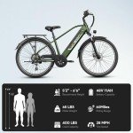 Jasion Roamer Electric Bike for Adults 1200W Peak Motor 528WH Removable Battery,up to 60miles 28MPH City Cruiser Ebike,26'' Commuter E Bike, 7-Speed Gears and Front Suspension Bicycles,Green