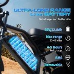 AVDLBIKE Electric Bike, 16'' Fat Tire eBike for Teens/Adults, 500W E-Bike with 36V/12.8Ah Removable Battery, 22MPH 45 Mile Range Commuting Electric Mountain Bike with Dual Disc Brakes
