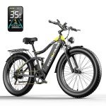 Electric Bike, Peak 2000W 17.5Ah Fat Tire Ebike for Adults, 35mph 80 Miles Electric Bicycle for Men with Hydraulic Brakes, Color Display, Full Suspension Off Road Mountain E Bike (Black & Yellow)