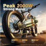 Electric Bike, Peak 2000W 17.5Ah Fat Tire Ebike for Adults, 35mph 80 Miles Electric Bicycle for Men with Hydraulic Brakes, Color Display, Full Suspension Off Road Mountain E Bike (Black & Yellow)