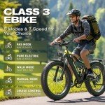 Electric Bike, Peak 2000W 17.5Ah Fat Tire Ebike for Adults, 35mph 80 Miles Electric Bicycle for Men with Hydraulic Brakes, Color Display, Full Suspension Off Road Mountain E Bike (Black & Yellow)